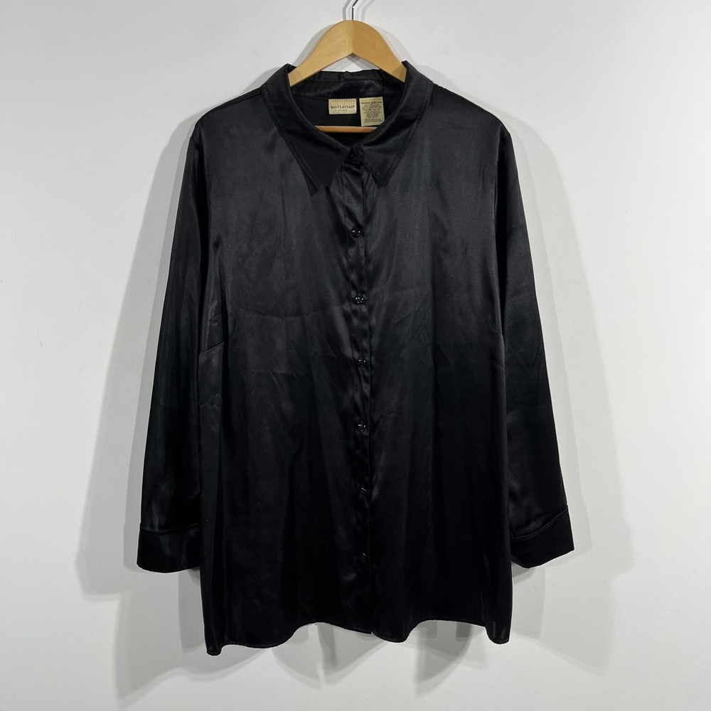 White Stag VTG Fairy Grunge Black Satin Button Down Shirt Womens 22W 24W Witchy